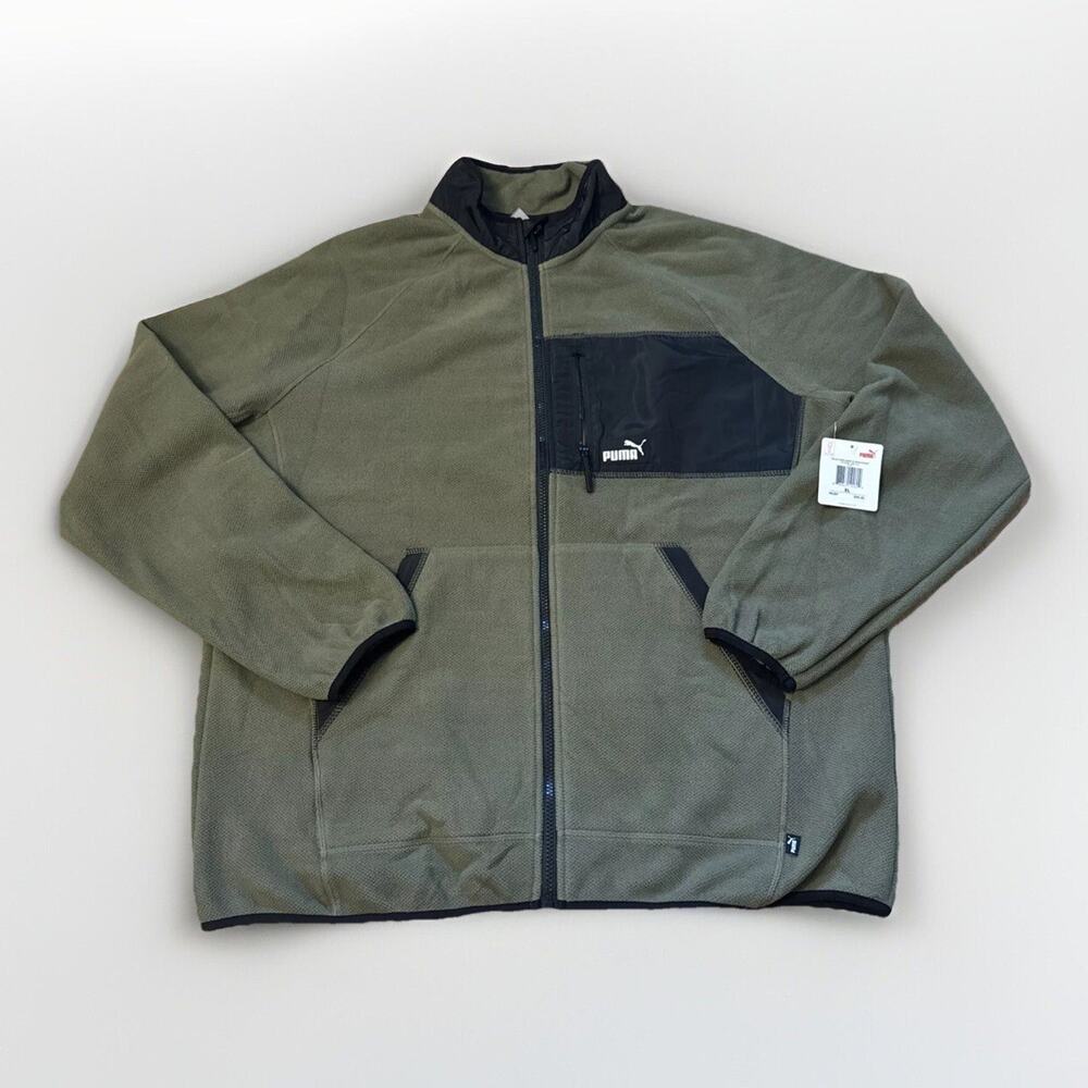 Puma Olive Green Polar Fleece Jacket With Woven Pocket Mens XL